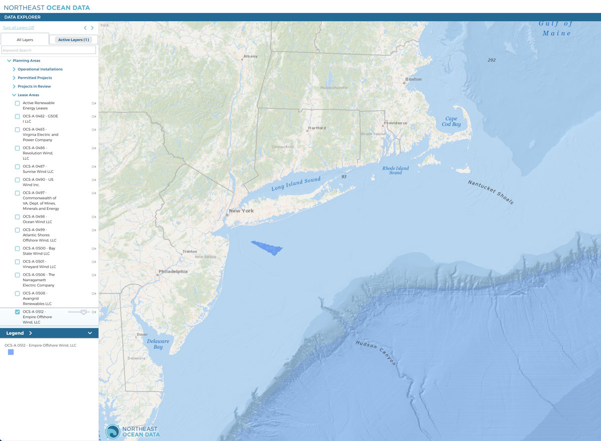 The proposed Empire Wind project would be constructed in federal waters south of Long Island, New York, in Lease Area OCS-A 0512.
