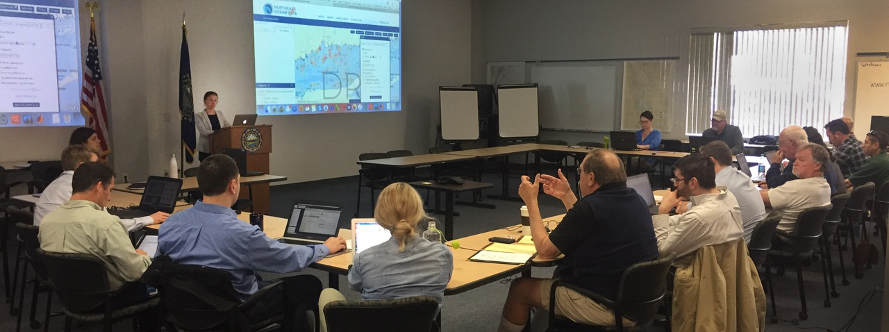 Staff members from state agencies and other organizations participate in a training session in New Hampshire for users of the Northeast Ocean Data Portal. 