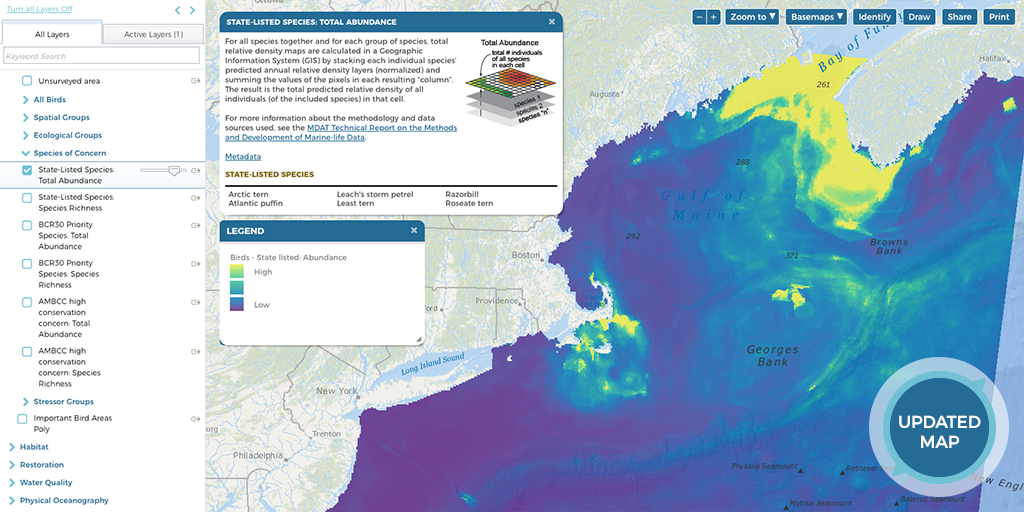 Screenshot of State-listed Bird Species of Concern Map