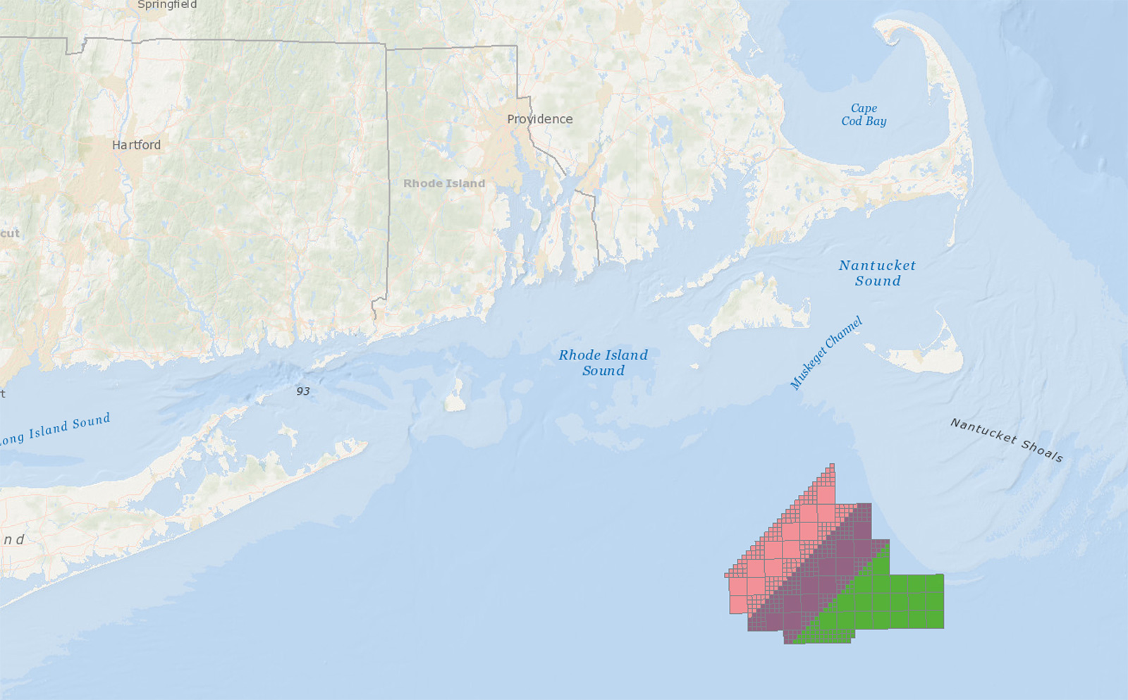 Map of lease areas auctioned by BOEM in December 2018