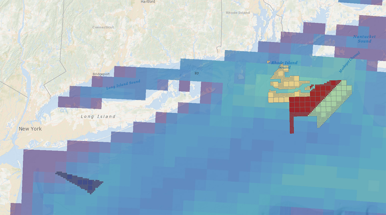 Map of humpback abundance in September overlaid with offshore wind energy lease areas