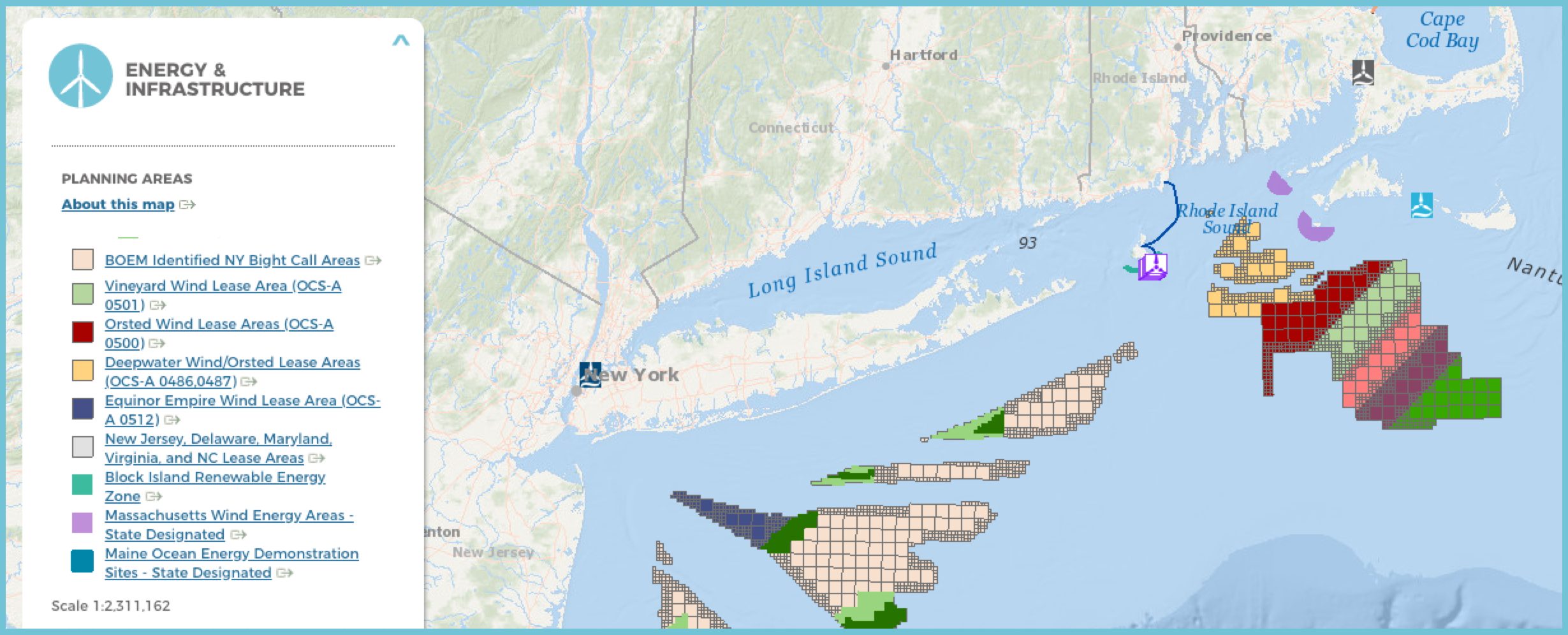 Screenshot of updated map of offshore energy planning areas