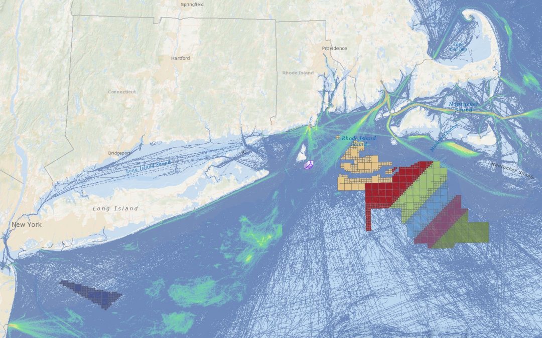 Offshore Wind Lease Areas, Operational Installations & Fishing Vessel Activity (Transit Counts in 2017)