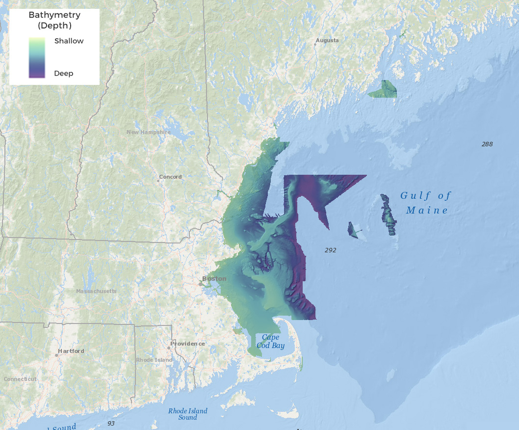 Gulf of Maine bathymetry (depth) - 4 meter grid
