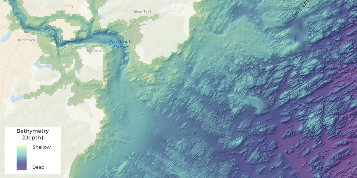Bathymetry (depth) in vicinity of Portsmouth, New Hampshire