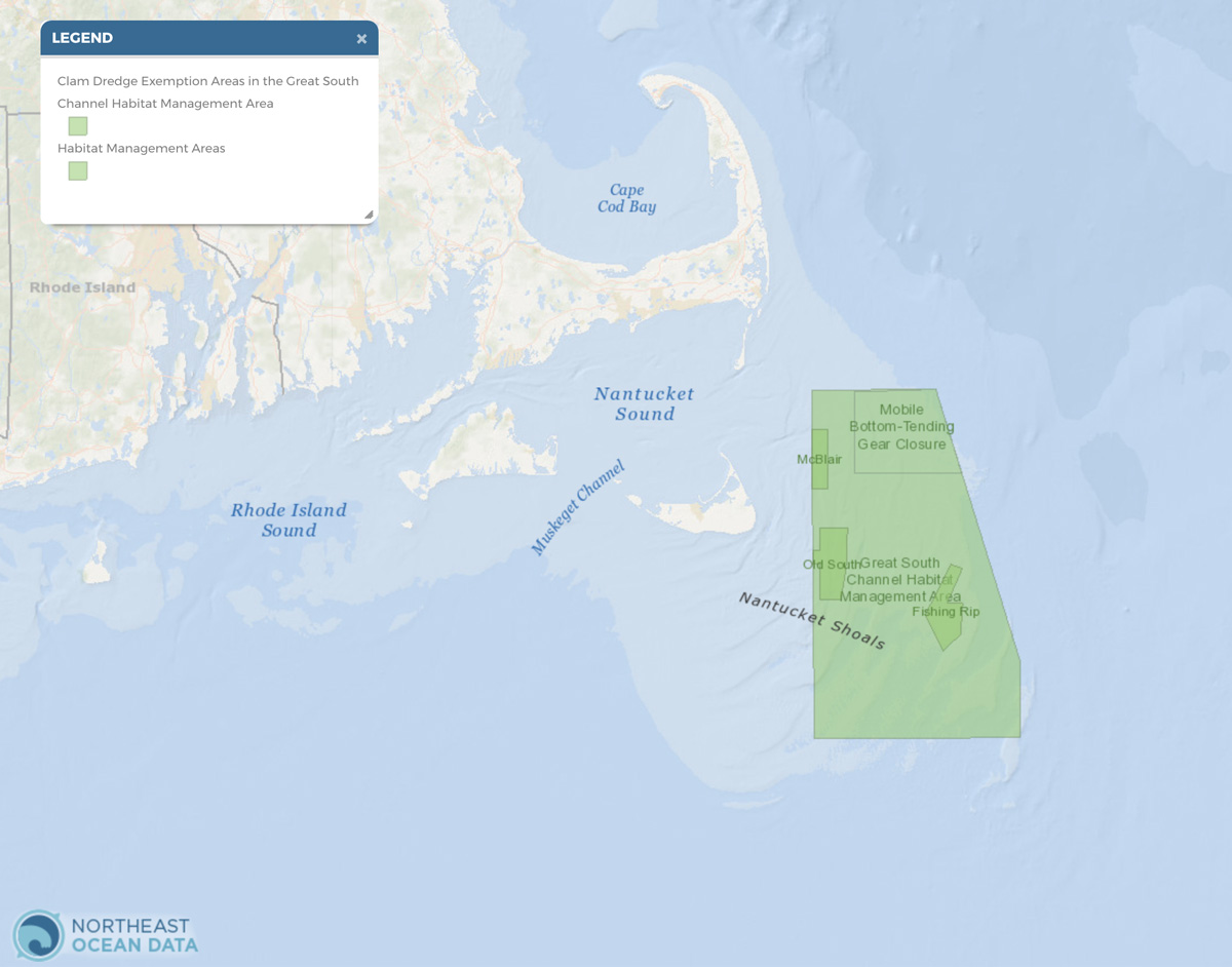 Map of Clam Dredge Exemption Areas