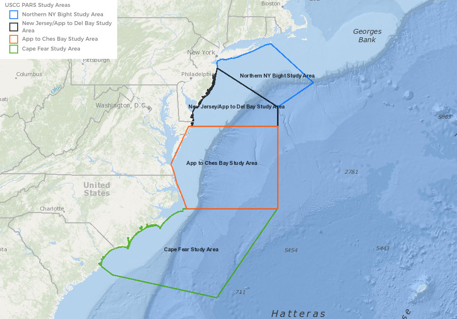 Screenshot of USCG PARS Study Areas map layer