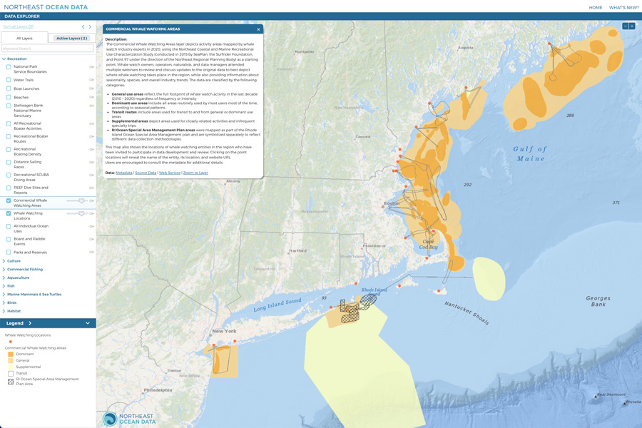 Screenshot of updated Portal map of commercial whale watching areas.