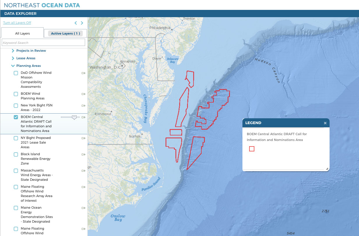 Screenshot of Northeast Ocean Data Portal interactive map.