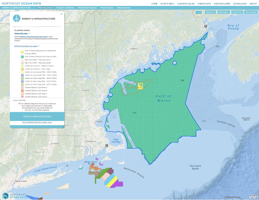 Screenshot of Energy and Infrastructure Planning Areas theme map showing the RFI and RFCI areas along with other planning areas.
