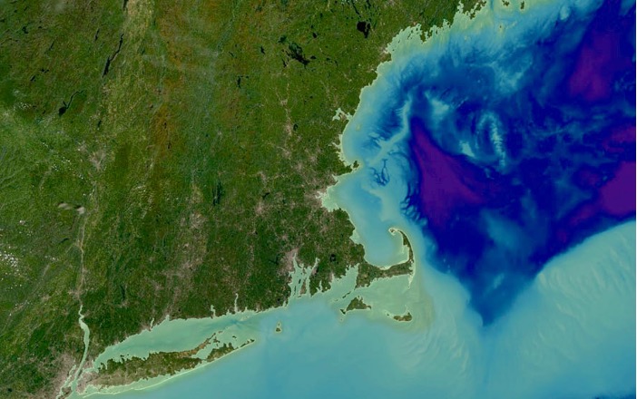 Screenshot of Data Explorer displaying the Northeast region bathymetry composite 16-meter map layer.