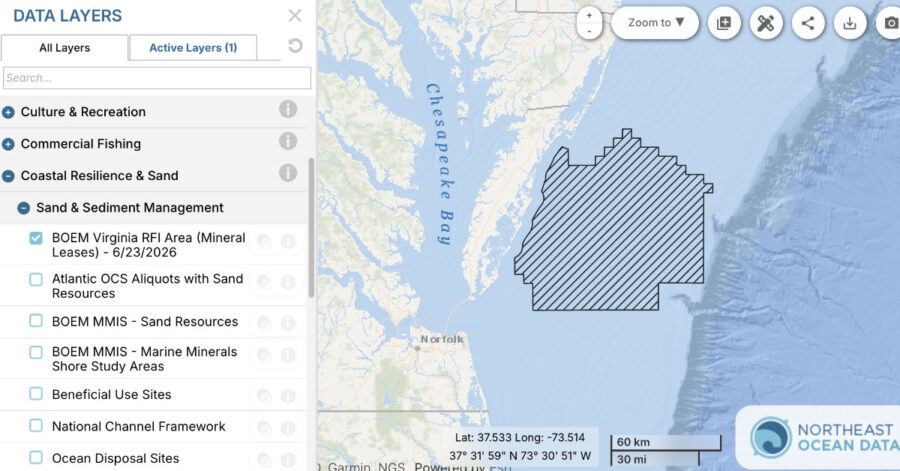 BOEM Virginia Marine Minerals RFI Area Map Added to Portal