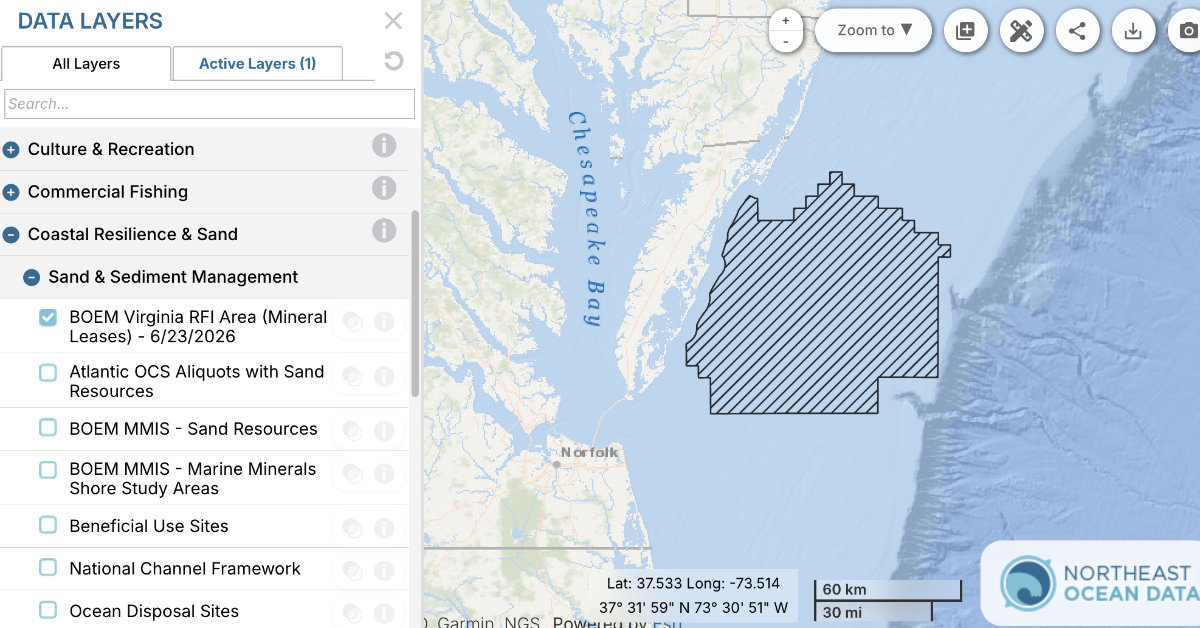 BOEM Virginia Marine Minerals RFI Area Map Added to Portal